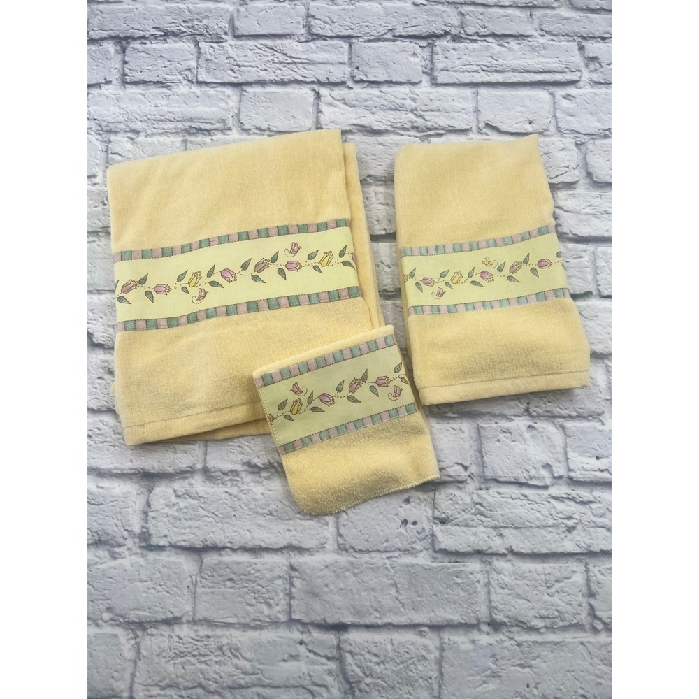 Collections Etc Yellow Floral Tulip 3 Piece Bath Towel Set Decorative Cotton